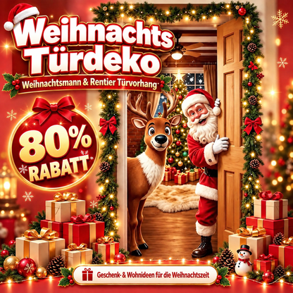 🎄 Nur für kurze Zeit | Elastischer Weihnachts-Türüberzug – Weihnachtsmann & Rentier-Deko, 4-seitig elastisch, in Sekunden angebracht 🎅