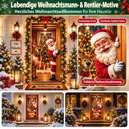 🎄 Nur für kurze Zeit | Elastischer Weihnachts-Türüberzug – Weihnachtsmann & Rentier-Deko, 4-seitig elastisch, in Sekunden angebracht 🎅