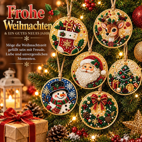 Weihnachtliches Diamond-Painting-Anhänger-Set – Funkelnde DIY-Baumdekoration & kreatives Weihnachtsgeschenk