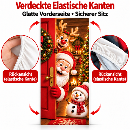 🎄 Nur für kurze Zeit | Elastischer Weihnachts-Türüberzug – Weihnachtsmann & Rentier-Deko, 4-seitig elastisch, in Sekunden angebracht 🎅