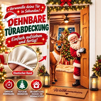 🎄 Nur für kurze Zeit | Elastischer Weihnachts-Türüberzug – Weihnachtsmann & Rentier-Deko, 4-seitig elastisch, in Sekunden angebracht 🎅