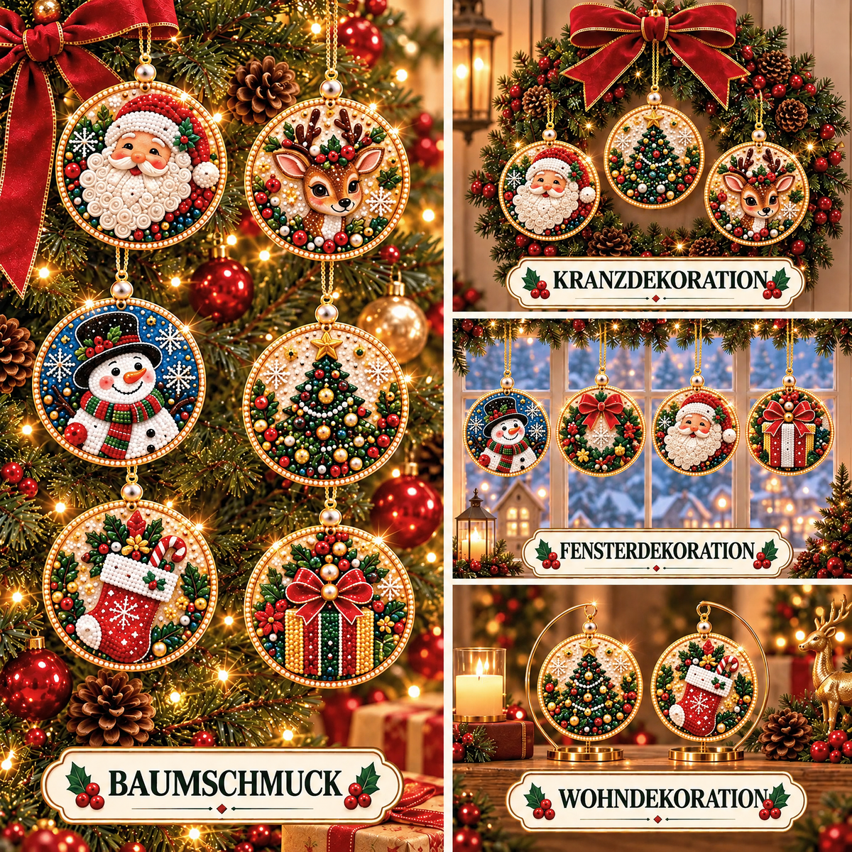 Weihnachtliches Diamond-Painting-Anhänger-Set – Funkelnde DIY-Baumdekoration & kreatives Weihnachtsgeschenk