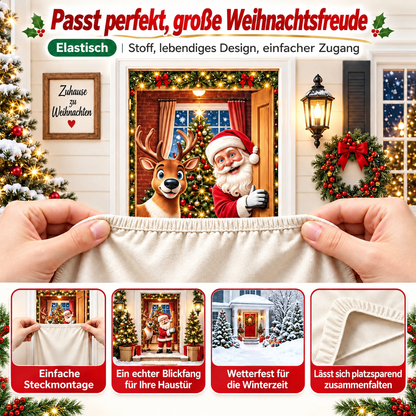 🎄 Nur für kurze Zeit | Elastischer Weihnachts-Türüberzug – Weihnachtsmann & Rentier-Deko, 4-seitig elastisch, in Sekunden angebracht 🎅
