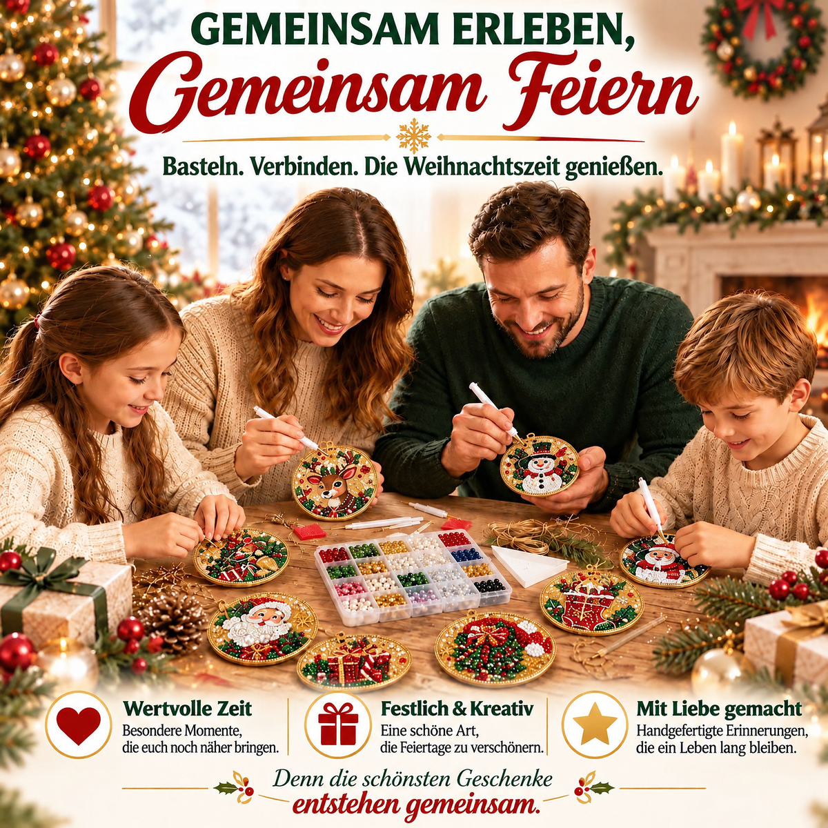 Weihnachtliches Diamond-Painting-Anhänger-Set – Funkelnde DIY-Baumdekoration & kreatives Weihnachtsgeschenk