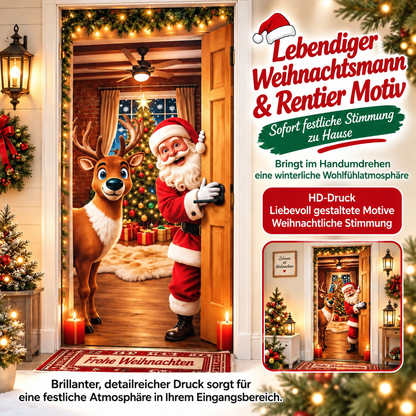 🎄 Nur für kurze Zeit | Elastischer Weihnachts-Türüberzug – Weihnachtsmann & Rentier-Deko, 4-seitig elastisch, in Sekunden angebracht 🎅