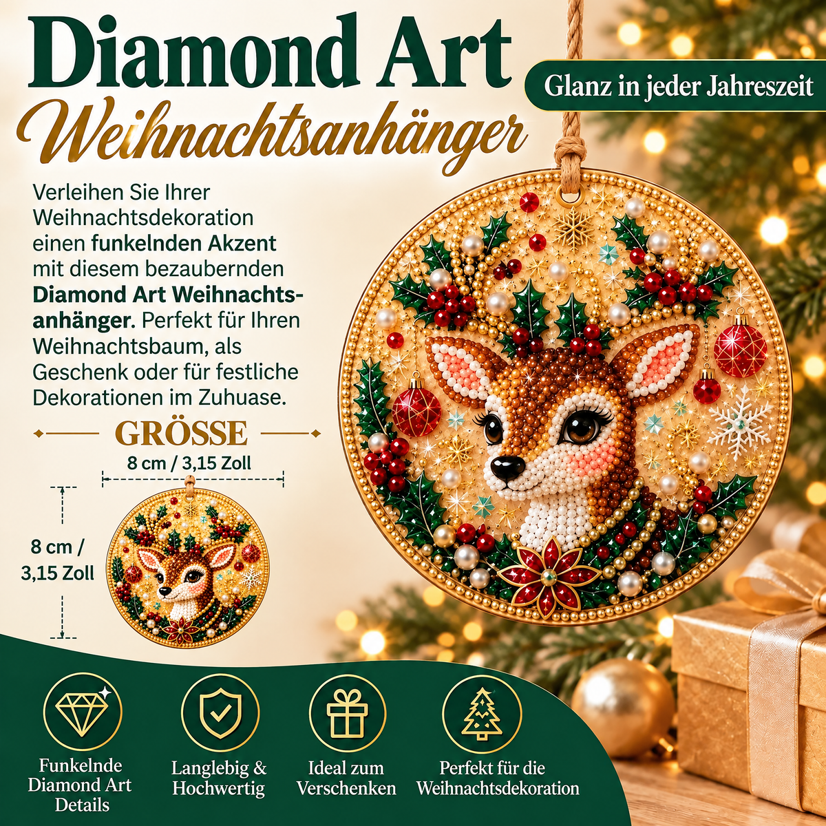 Weihnachtliches Diamond-Painting-Anhänger-Set – Funkelnde DIY-Baumdekoration & kreatives Weihnachtsgeschenk