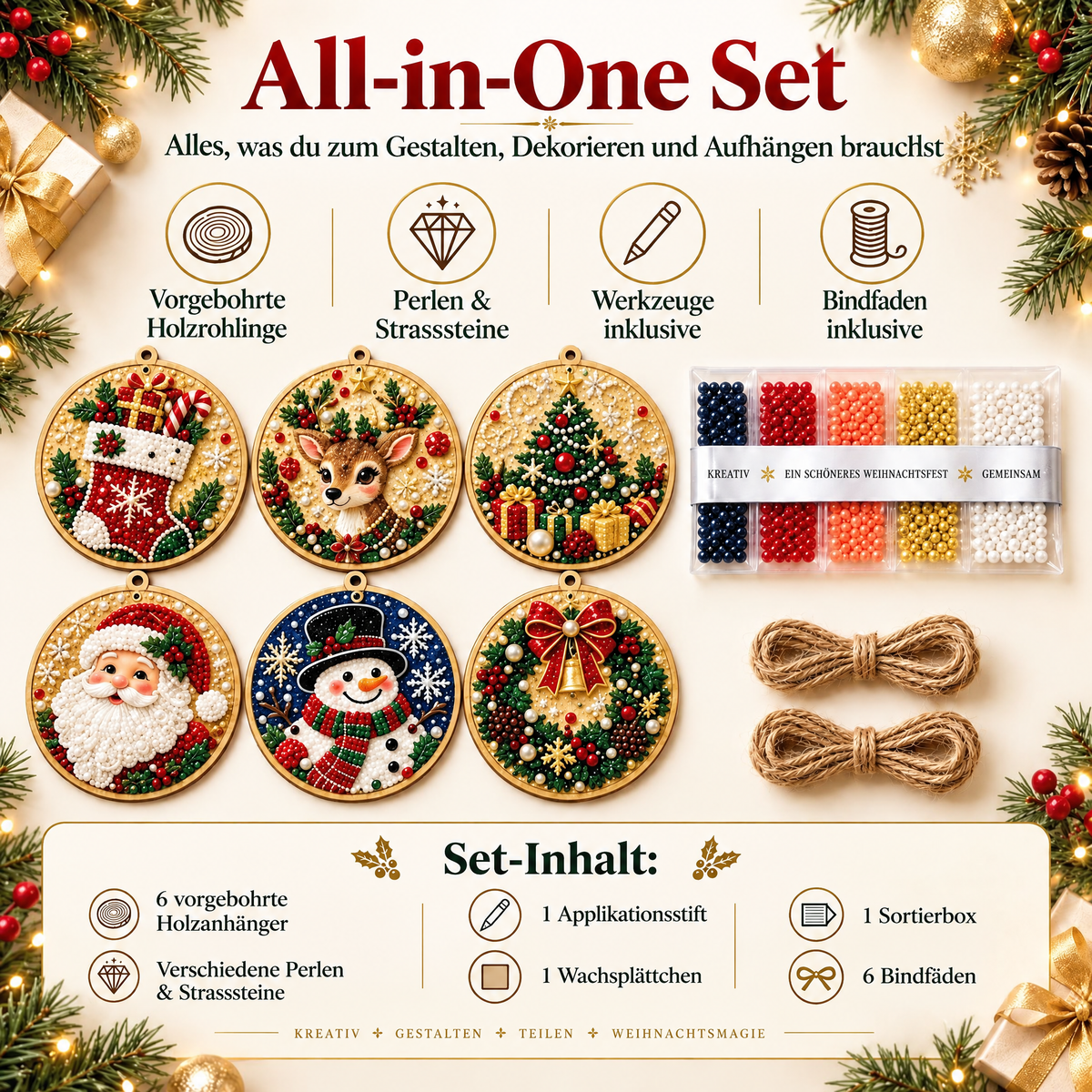 Weihnachtliches Diamond-Painting-Anhänger-Set – Funkelnde DIY-Baumdekoration & kreatives Weihnachtsgeschenk
