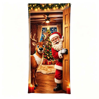 🎄 Nur für kurze Zeit | Elastischer Weihnachts-Türüberzug – Weihnachtsmann & Rentier-Deko, 4-seitig elastisch, in Sekunden angebracht 🎅