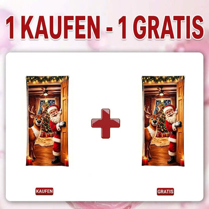 🎄 Nur für kurze Zeit | Elastischer Weihnachts-Türüberzug – Weihnachtsmann & Rentier-Deko, 4-seitig elastisch, in Sekunden angebracht 🎅