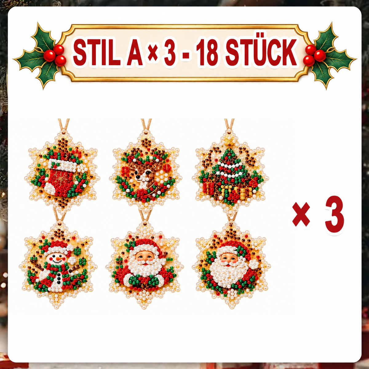 Weihnachtliches Diamond-Painting-Anhänger-Set – Funkelnde DIY-Baumdekoration & kreatives Weihnachtsgeschenk