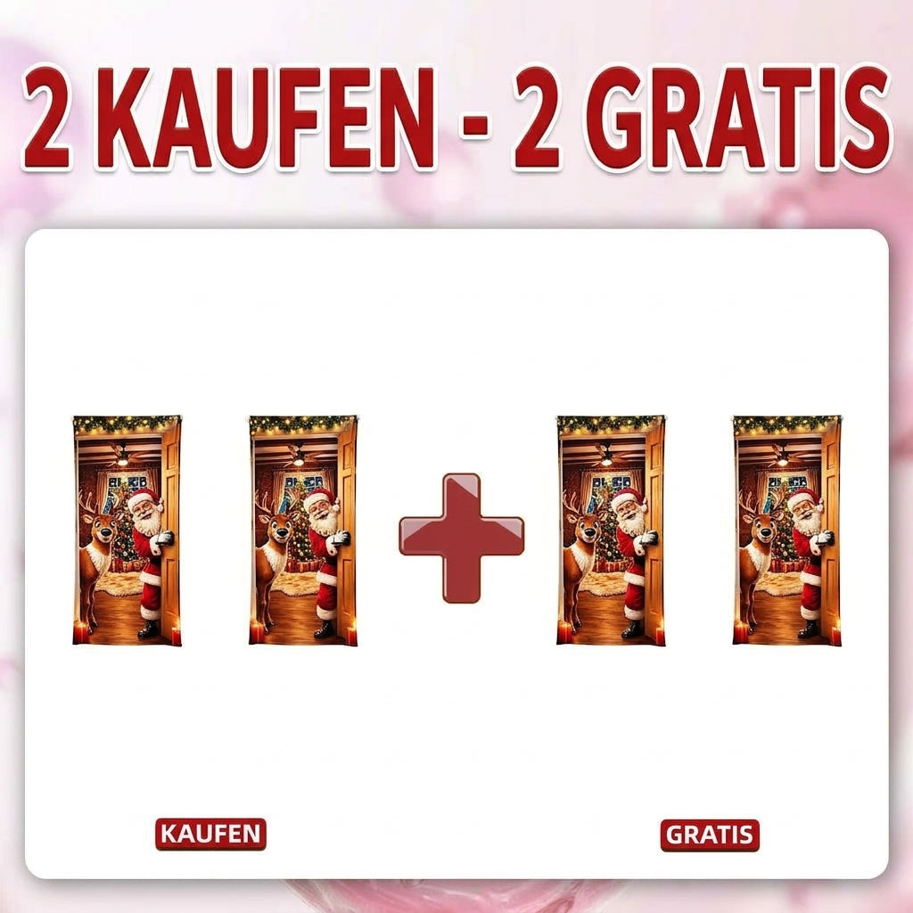 🎄 Nur für kurze Zeit | Elastischer Weihnachts-Türüberzug – Weihnachtsmann & Rentier-Deko, 4-seitig elastisch, in Sekunden angebracht 🎅