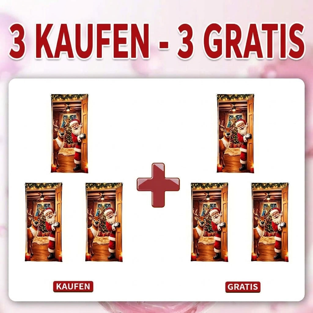 🎄 Nur für kurze Zeit | Elastischer Weihnachts-Türüberzug – Weihnachtsmann & Rentier-Deko, 4-seitig elastisch, in Sekunden angebracht 🎅