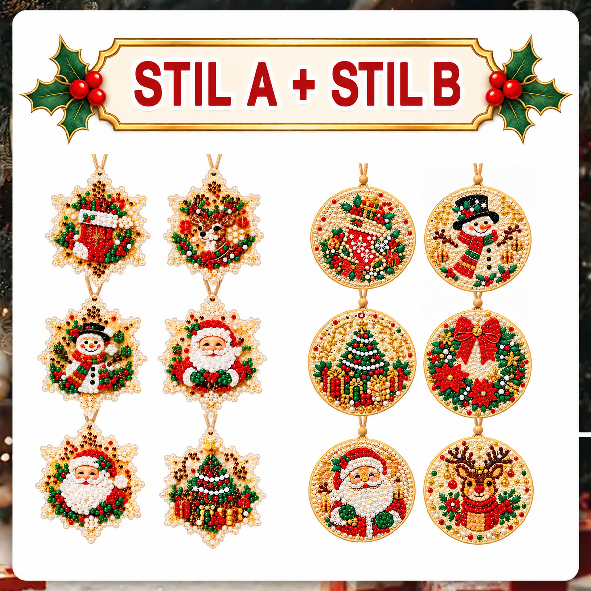 Weihnachtliches Diamond-Painting-Anhänger-Set – Funkelnde DIY-Baumdekoration & kreatives Weihnachtsgeschenk