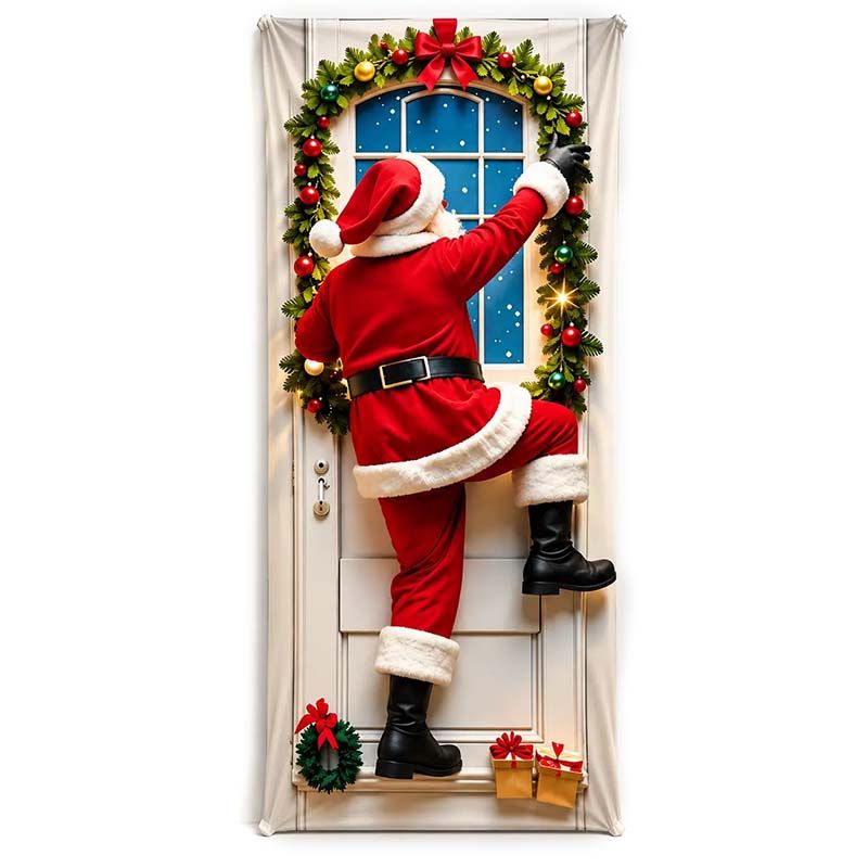 🎄 Nur für kurze Zeit | Elastischer Weihnachts-Türüberzug – Weihnachtsmann & Rentier-Deko, 4-seitig elastisch, in Sekunden angebracht 🎅
