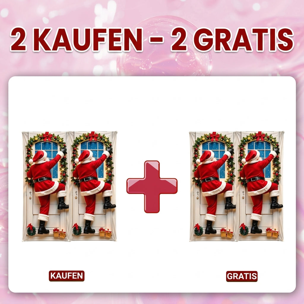 🎄 Nur für kurze Zeit | Elastischer Weihnachts-Türüberzug – Weihnachtsmann & Rentier-Deko, 4-seitig elastisch, in Sekunden angebracht 🎅