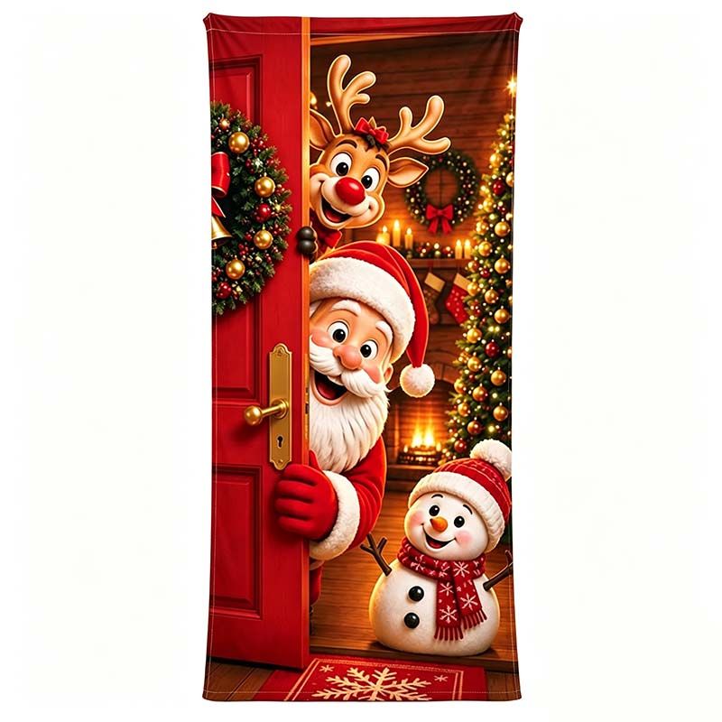 🎄 Nur für kurze Zeit | Elastischer Weihnachts-Türüberzug – Weihnachtsmann & Rentier-Deko, 4-seitig elastisch, in Sekunden angebracht 🎅