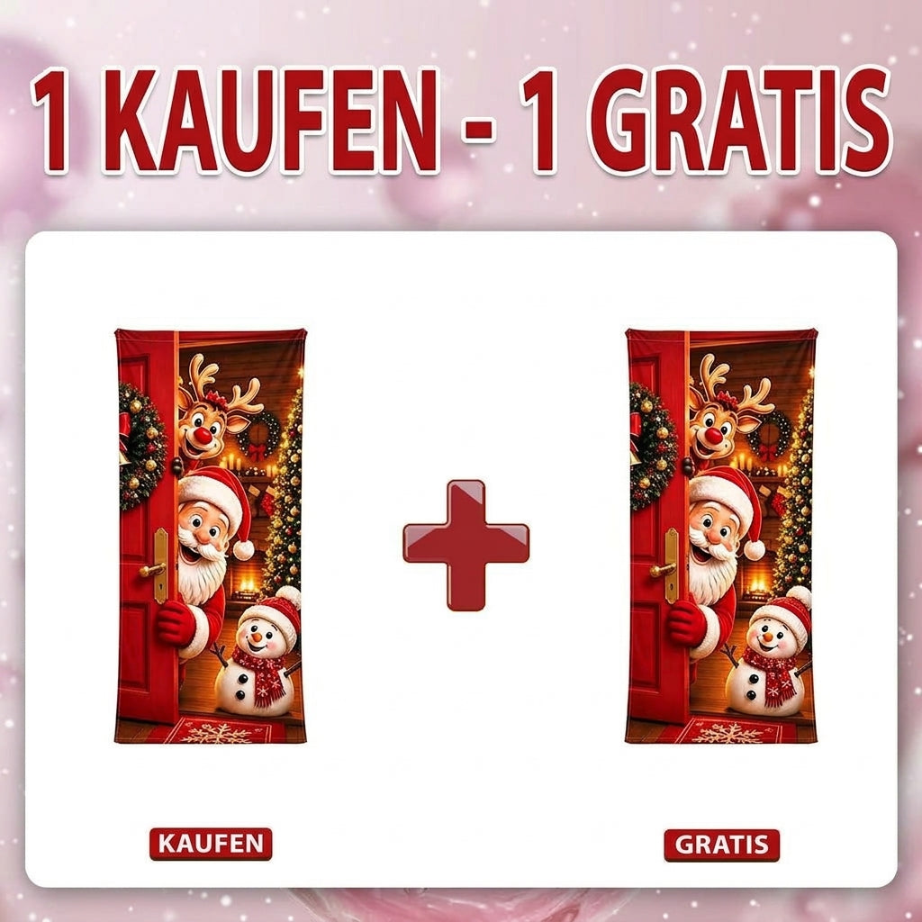 🎄 Nur für kurze Zeit | Elastischer Weihnachts-Türüberzug – Weihnachtsmann & Rentier-Deko, 4-seitig elastisch, in Sekunden angebracht 🎅