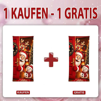 🎄 Nur für kurze Zeit | Elastischer Weihnachts-Türüberzug – Weihnachtsmann & Rentier-Deko, 4-seitig elastisch, in Sekunden angebracht 🎅