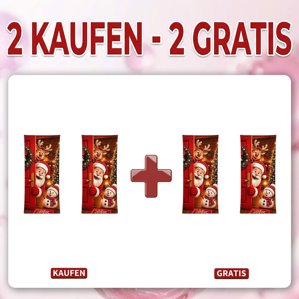 🎄 Nur für kurze Zeit | Elastischer Weihnachts-Türüberzug – Weihnachtsmann & Rentier-Deko, 4-seitig elastisch, in Sekunden angebracht 🎅