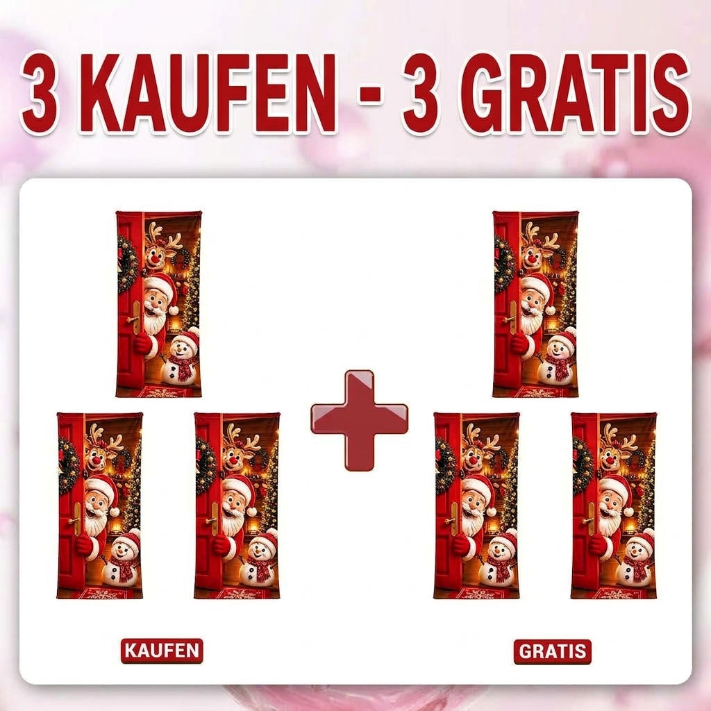 🎄 Nur für kurze Zeit | Elastischer Weihnachts-Türüberzug – Weihnachtsmann & Rentier-Deko, 4-seitig elastisch, in Sekunden angebracht 🎅