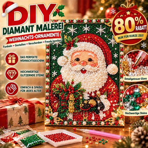 🎅 Weihnachtsmann – Nur für kurze Zeit | Weihnachts-DIY-Diamond-Painting-Set – Funkelnde Hängedeko Weihnachtsgeschenk & kreative Bastelidee für die ganze Familie