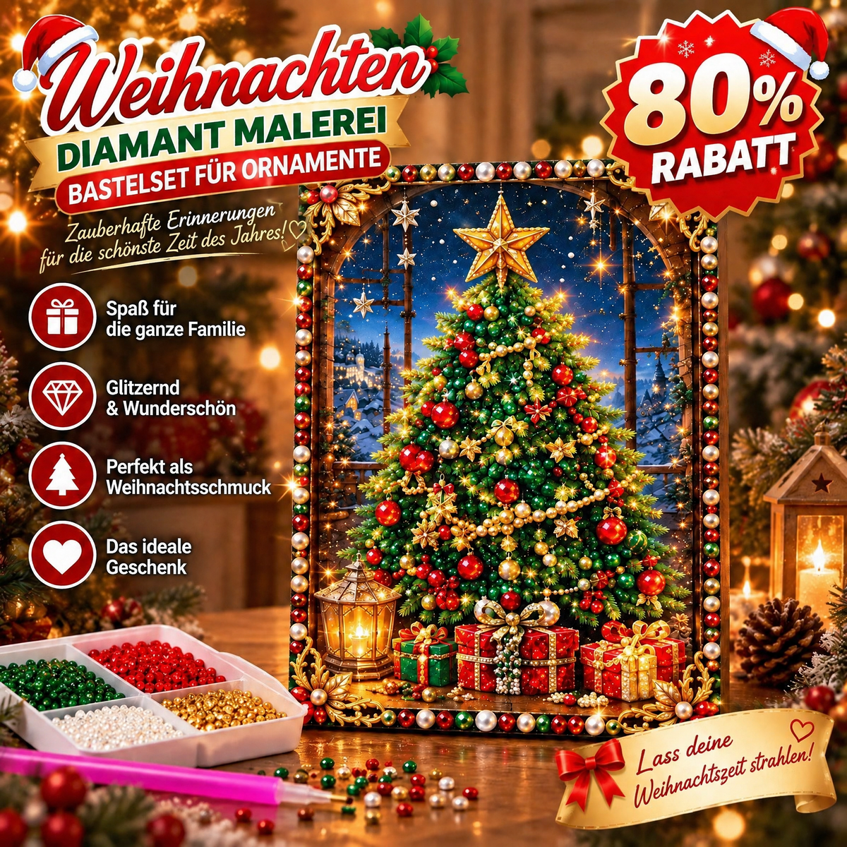 🎄 Weihnachtsbaum – Nur für kurze Zeit | Weihnachts-DIY-Diamond-Painting-Set – Funkelnde Hängedeko Weihnachtsgeschenk & kreative Bastelidee für die ganze Familie