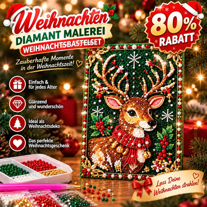 🦌 Rentier – Nur für kurze Zeit | Weihnachts-DIY-Diamond-Painting-Set – Funkelnde Hängedeko Weihnachtsgeschenk & kreative Bastelidee für die ganze Familie